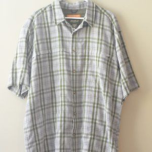 Eddie Bauer Men's Performance Green Short Sleeve Plaid Shirt Tall XL Chest 48''